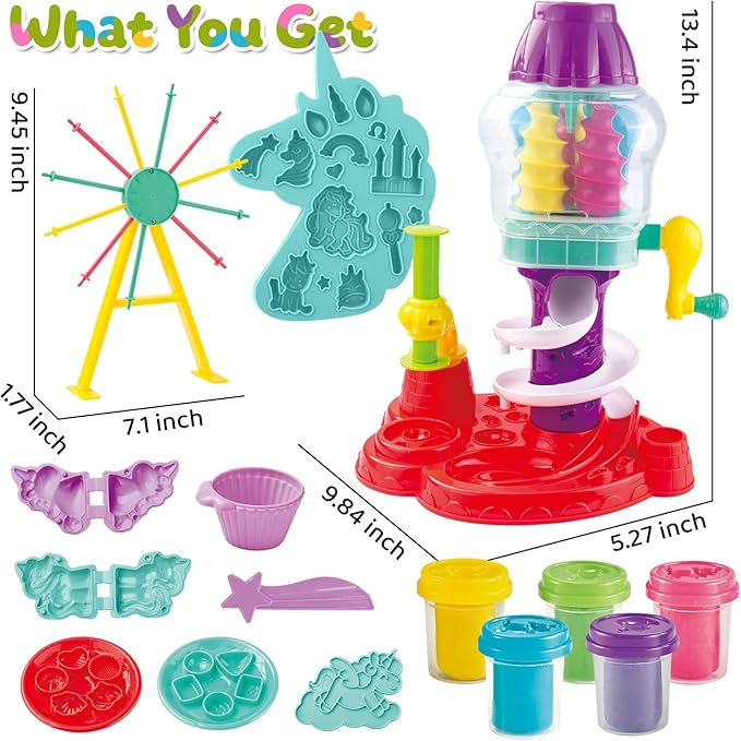 Playdough Sets for Kids Ages 2-4, Unicorn Theme Playdough Tools Toys, Creations Playdough Ferris Wheel Kits, Candy & Cookie Playdough Accessories, Classroom Preschool Party Gift for Kids Ages 4-8