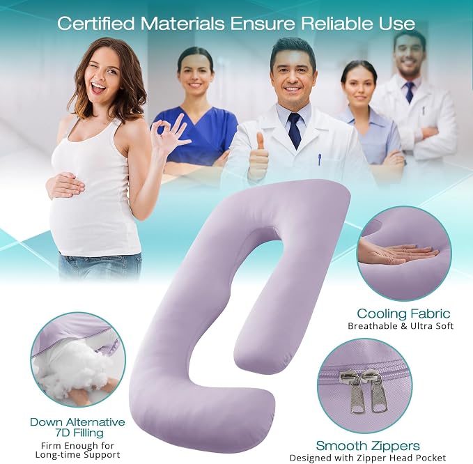 Sasttie Pregnancy Pillows for Sleeping, U Shaped Cooling Full Body Pillow with Removable Cover, Pregnant Women Must Haves, Maternity Essential, Lavender
