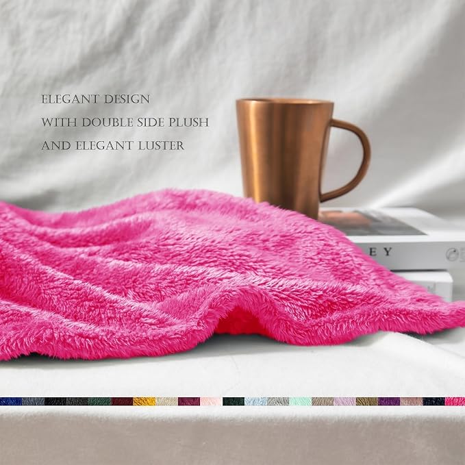 Exclusivo Mezcla Fuzzy Large Fleece Throw Blanket for Couch, Hot Pink | 50x70 Inches, Super Soft and Cozy Throw, Plush Fluffy Blanket for Sofa, Bed, Bedroom, Home Decor, All Season