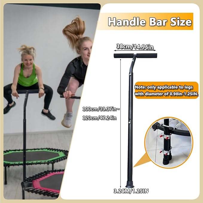 Trampoline Handle Bar Rebounder Handle Bar for Round Fitness Trampolines Fits Foot Tubes up to 0.98IN-1.25IN Diameter (Trampoline not Included) Non-Slip Comfortable Handles