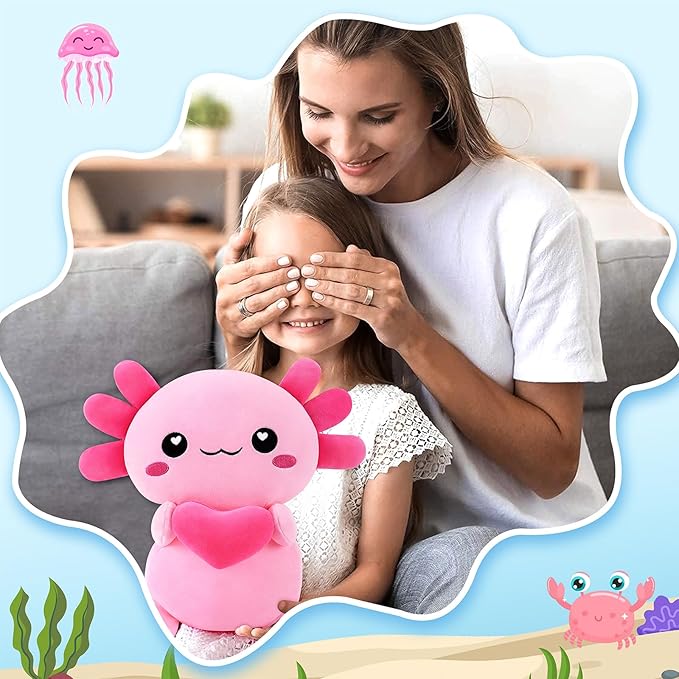 Achwishap Axolotl Plush,Axolotl Stuffed Animal Plush Toys,14” Salamander Plushie,Cute Plushies Soft Newt Plushy Kawaii Plushies Huggging Pillow,Cuddly Animal Body Pillow for Birthday(Pink)