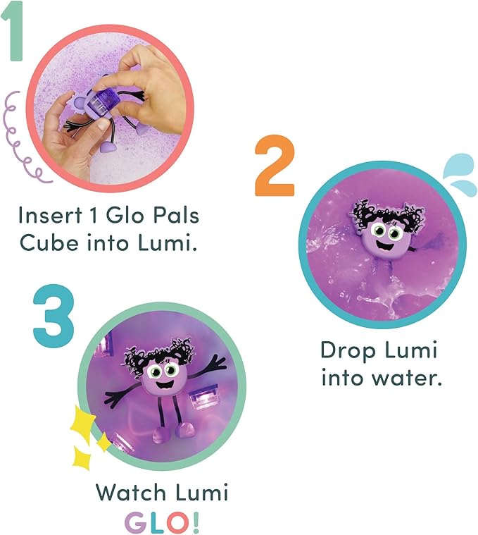 New Glo Pals Lumi Water-Activated Bath Toy with 6 Reusable Light-Up Cubes for Sensory Play - Valentine Day Gift