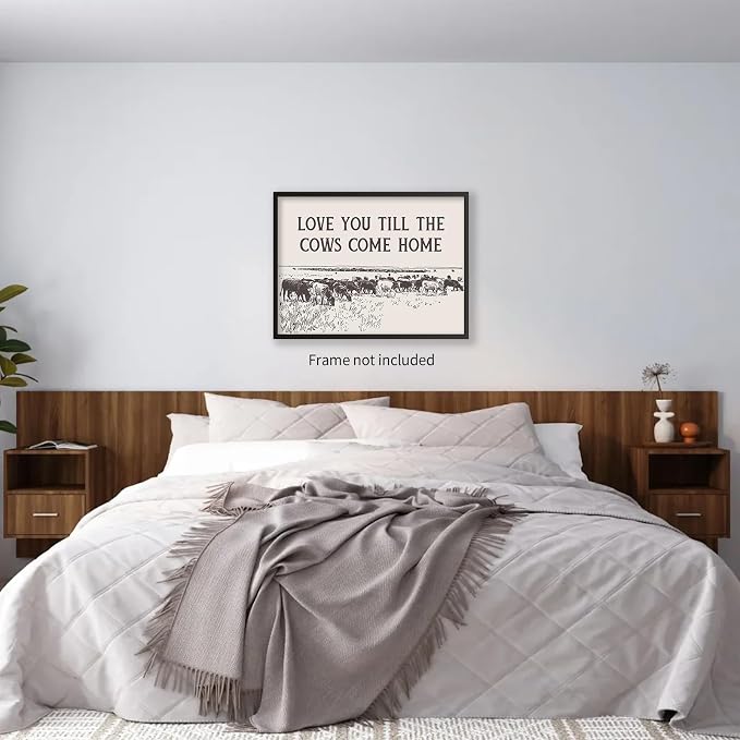 Haitunone I Love You Till The Cows Come Home Wall Art Black And White Western Cowboy Poster Southwestern Country Animal Canvas Prints Farmhouse Living Room Wall Decor 08x10 inch Unframed