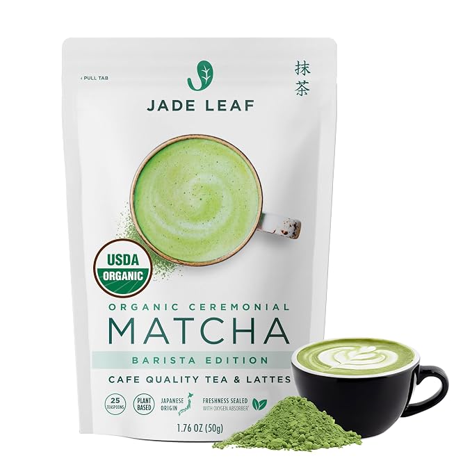 Jade Leaf Matcha Organic Ceremonial Grade Barista Blend Matcha Powder - 100% Pure Japanese Premium First Harvest Green Tea for Lattes from Uji and Kagoshima, 50g / 1.76 Ounce (Pack of 1)