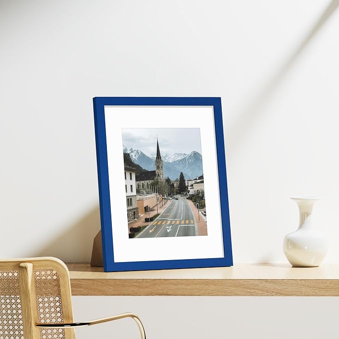 Vittanly 11x14 Picture Frames Set of 9 for Wall Mounting, Blue | Display Pictures 8x10 with Mat or 11x14 without Mat, Engineered Wood with Shatter Resistant Plexiglass, Gallery Photo Frames
