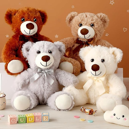 Civaner 4 Pack 14 Inches Teddy Bears Plush Stuffed Animals Valentine Cute Soft Bears Gifts Bulk for Women BFF Girlfriend(Light Brown, Dark Brown, White, Gray)