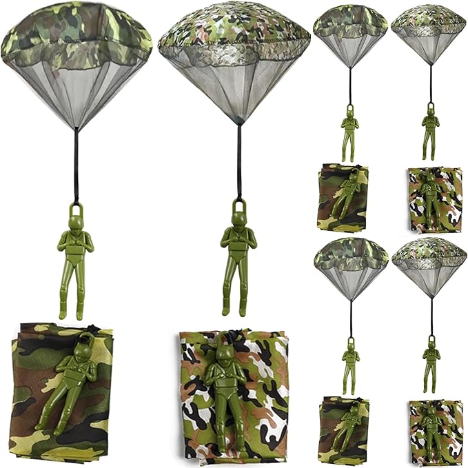 6PCS Army Camo Parachute Toys Hand Throwing Kids Outdoor Games Toys ，Army Men Action Figures Tangle Free Throwing Toy Parachute Outside Gifts for Kids Ages 3-16