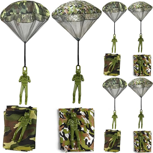 6PCS Army Camo Parachute Toys Hand Throwing Kids Outdoor Games Toys ，Army Men Action Figures Tangle Free Throwing Toy Parachute Outside Gifts for Kids Ages 3-16