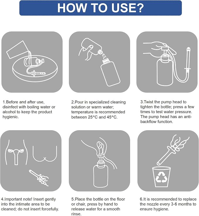 Emmba Intimate Cleaner Kit, 12.3 oz Bottle with Pump (Long Nozzle X 5PCS)