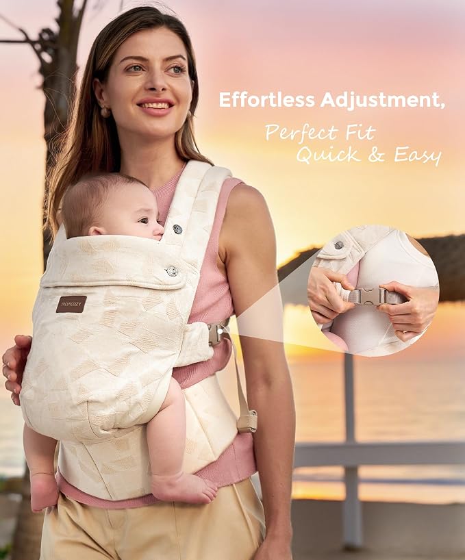 Momcozy Baby Carrier - Ergonomic, Cozy and Lightweight Carrier for 7-45lbs, Effortless to Put On, Ideal for Hands-Free Parenting, Enhanced Lumbar Support, Purehug for Infant to Toddler, Geometry