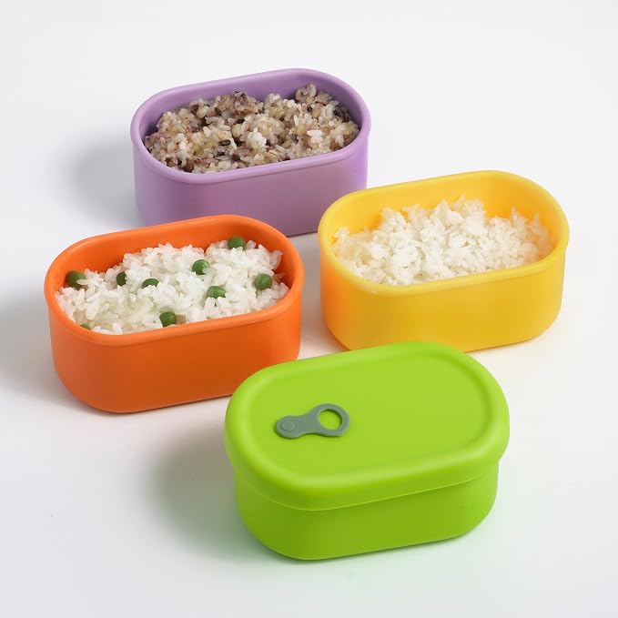 Korean Silicone Food Container, Steam Vent, 12 floz 4-Piece Set | Microwave & Freezer Safe, Leakproof, Airtight, Dishwasher Safe, BPA Free
