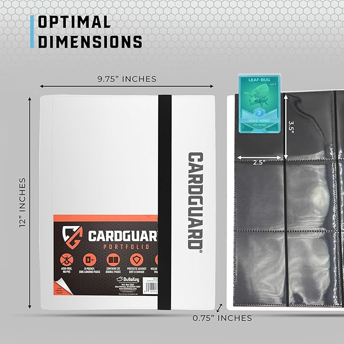 CardGuard Trading Card Binder Pro-Folio – 9 Pocket Binder - Side-Loading Album, Durable & Acid-Free Storage for Pokémon, YuGiOh, MTG, TCG, Game & Sports Cards, White