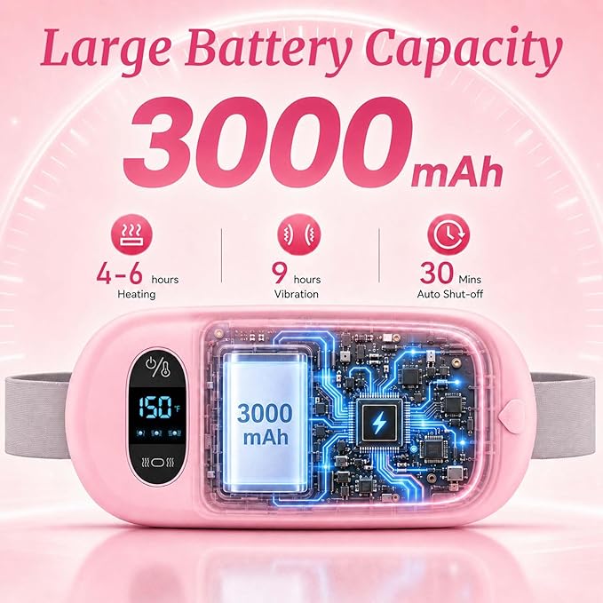 Portable Heating Pad for Cramps Upgraded Cordless Electric Period Heat Pad for Back Menstrual Belt 6 Heat 6 Massage Mode Gifts for Women Girl Her Girlfriend Pink