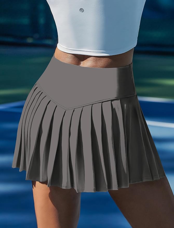 PINSPARK Pleated Tennis Skirts Mini Athletic Golf Skorts with Pocket | 14", High Waist, Lightweight, Quick Dry, Stretchy, Inner Shorts, Sun Protection, Pickleball, Casual, for Women