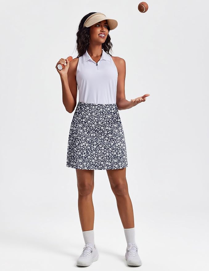 PINSPARK 19" Knee Length Skorts for Woman with Pockets UPF 50+ Golf Skirts | 4 Pockets, Built-in Shorts, High Waisted & Tummy Control, Moisture-wicking for Golf Athletic Tennis Workout Casual