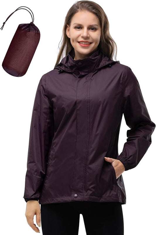 33,000ft Women's Rain Jacket Waterproof Lightweight Packable Raincoat with Hood for Golf Hiking Travel Windbreaker