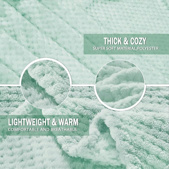 Exclusivo Mezcla Large Waffle Fleece Throw Blanket for Couch, Mint Green | Lightweight Soft Blanket for Sofa, Bed, Living Room, Plush Fluffy Throw for Home Decor, Travel, All Season, 50x70 Inches