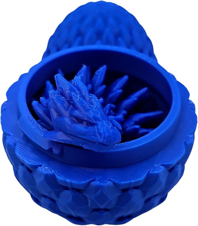 Surprise Dragon Egg Articulating Gemstone Dragon Fidget Figurine - 3D Printed Dragons Flexible ADHD, Autism, Relief Anxiety - Articulated Joints (Blue)