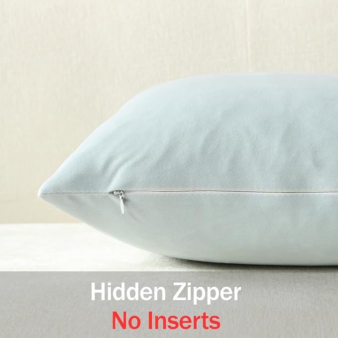Euro Sham Covers 26x26 Light-Blue: Pack of 2 Cozy Soft Velvet Square Modern Luxury Decorative Throw Pillow Cases for Sofa Couch Living Room Bed Home Decor