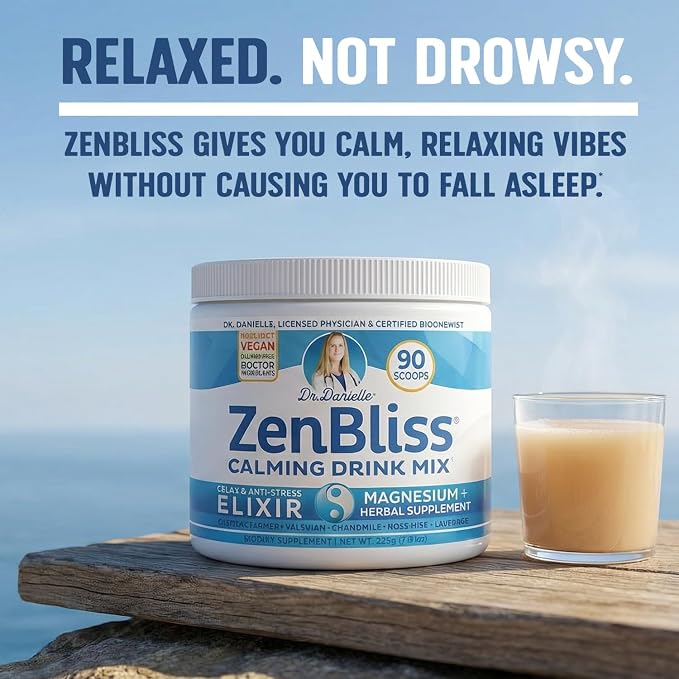 Zenbliss Calming Magnesium Drink Mix for Relaxation & Muscle Comfort – Magnesium Powder Supplement for Stress Support – By Dr. Danielle