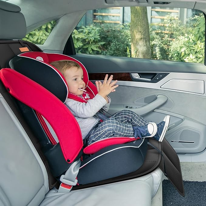 SMART ELF Car Seat Protector, 2Pack Seat Protector Protect Child Seats with Thickest Padding and Non-Slip Backing Mesh Pockets for Baby and Pet,Sedan SUV Truck (Black)