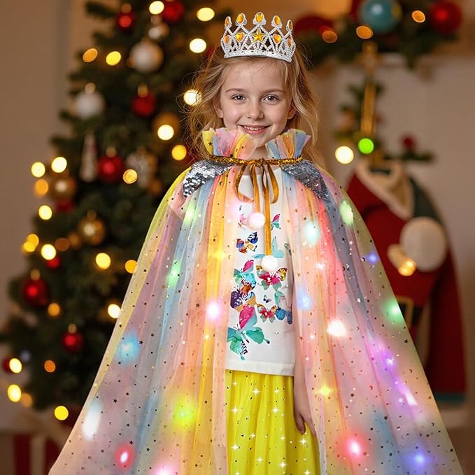 Meland Princess Dress up Clothes for Girl, 11Pcs Princess Cape with Kid Crown Toys,Dresses for Girl 3,4,5,6,7,8 Birthday Gift