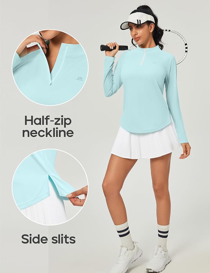 Heathyoga Long Sleeve Workout Tops for Women Golf Shirt UPF 50+ Swim Shirts for Woman UV Sun Protection Quarter Zip Pullover