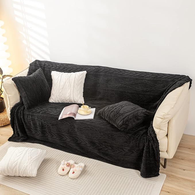 YUSOKI Sherpa Fleece Large Throw Blanket, Black, 50"x65" | 3D Stylish Design,320GSM, Non-Shedding, Lightweight for All Season Use, stays fluffy after repeated washes, Perfect Gifts