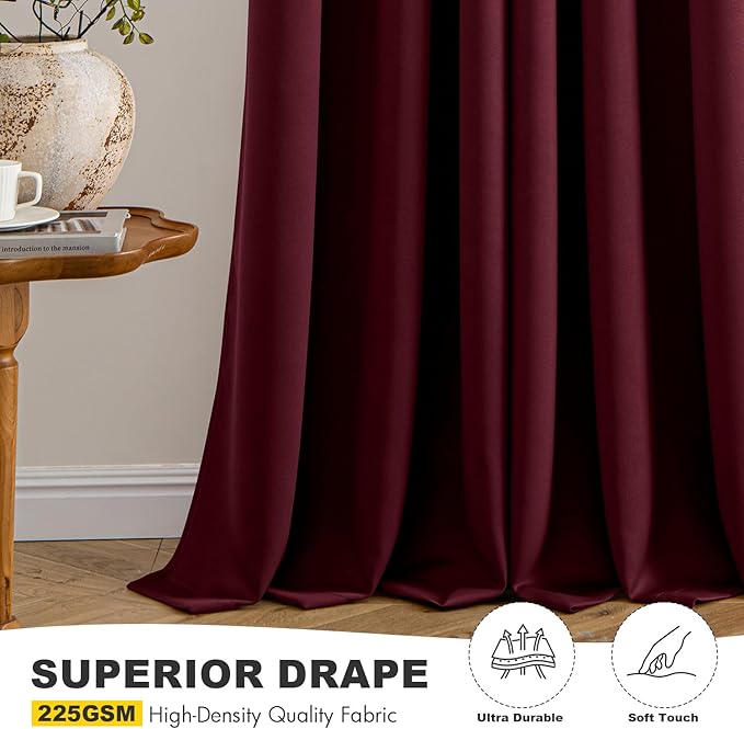 MIULEE Christmas Blackout Curtains for Bedroom 2 Panel 40"x96" Burgundy Red | Thermal Insulated, Living Room Darkening Grommet Drapes, Noise Reducing, Light Blocking Window Treatments