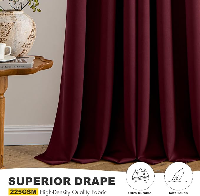 MIULEE Christmas Blackout Curtains for Bedroom 2 Panel 40"x90" Burgundy Red | Thermal Insulated, Living Room Darkening Grommet Drapes, Noise Reducing, Light Blocking Window Treatments