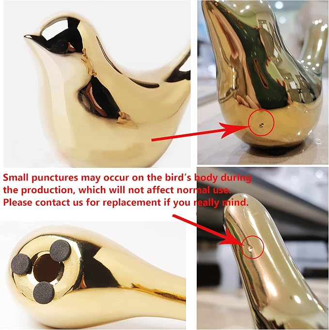 FANTESTICRYAN Small Birds Statues Home Decor, Modern Style, Gold, M&L | Ceramic Animal Figurines, Set of 2 Decorative Ornaments, For Living Room, Bedroom, Office Desktop, Cabinets, Coffee Bar