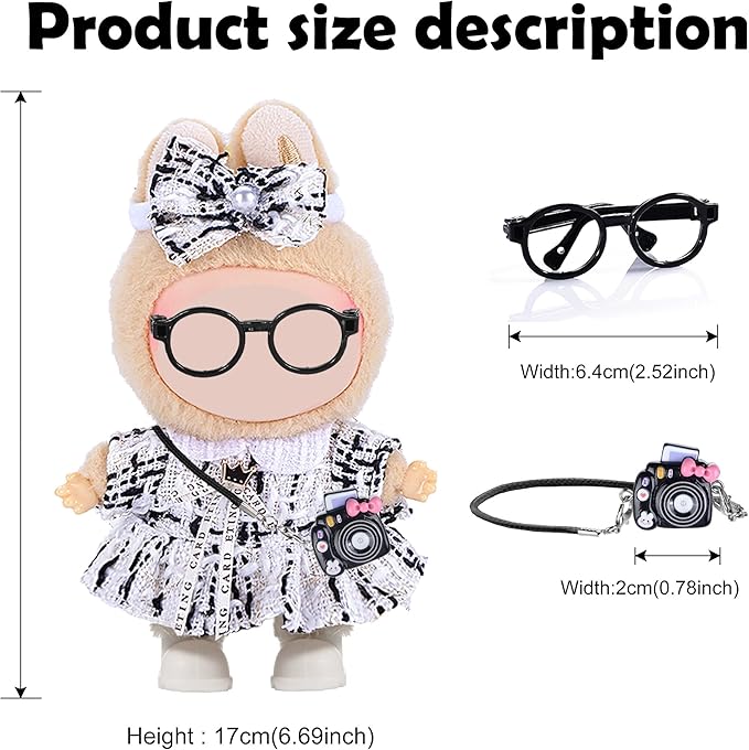 Fashion 17cm Chic Doll Clothes Accessories Set Include: 1 Hairpin, 1 Dress, 1 Glasses, 1 Bag and 1 Shoes for Dress up Your Dolls (Doll Not Included), Chic #White