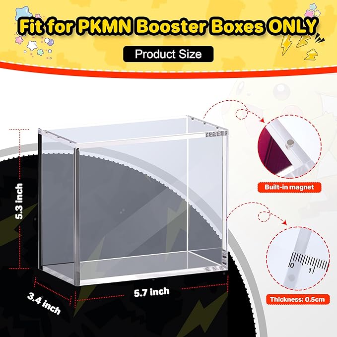 PKMN Booster Box Acrylic Case, 5MM Acrylic Display Case, Clear Ultra Boxes for Display Compatible with PKMN Booster Boxes, Dustproof and Waterproof Display Box