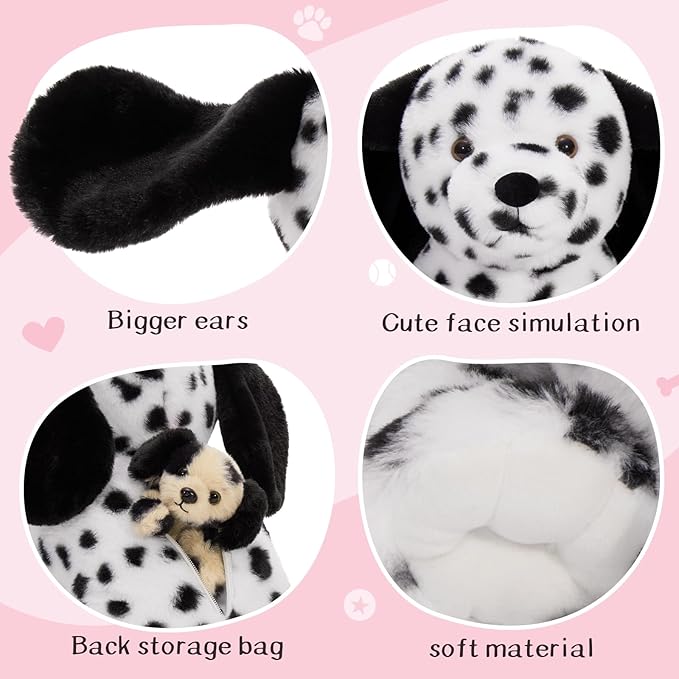 Muiteiur 4 Pcs Dog Stuffed Animals, Soft Mommy Dalmatian Stuffed Animal with 3 Puppies, 11.8 Inch Spot Stuffed Animal Dogs, Cute Plush Toys Gift for Kids Boys Girls