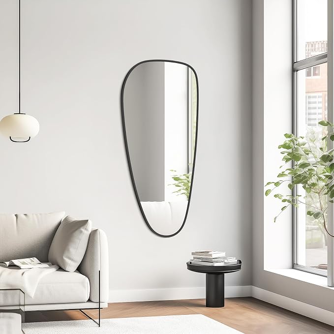 Asymmetrical Mirror, Irregular Wall Mirror, Wall Mirrors Decorative for Bedroom Living Room entryway Hall, Wall Mirror for mid Century Modern Decor 48" H x 22" W, Black