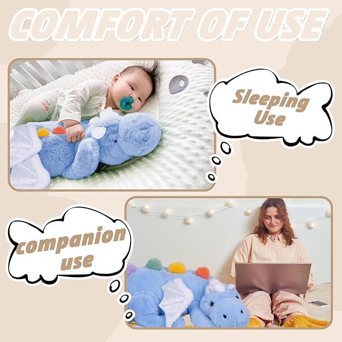 ARELUX Large 37in Cute Dragon Stuffed Animals Plush Toy Soft Sky Blue Pterosaur Plushie Giant Fuzzy Dinosaur Pillow Plushies with White Wings Cuddly for Friends Family Member