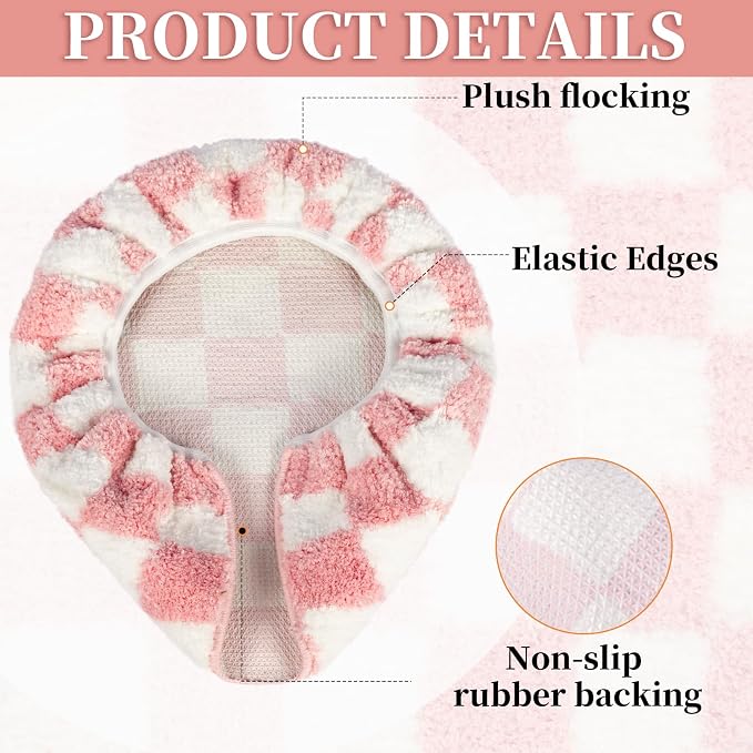 Retro Pink-and-White Checkered Bathroom Toilet Seat Cover Classic checkered toilet seat cover Machine-washable bathroom decor Fits most round, oval, and elongated (pink and white)