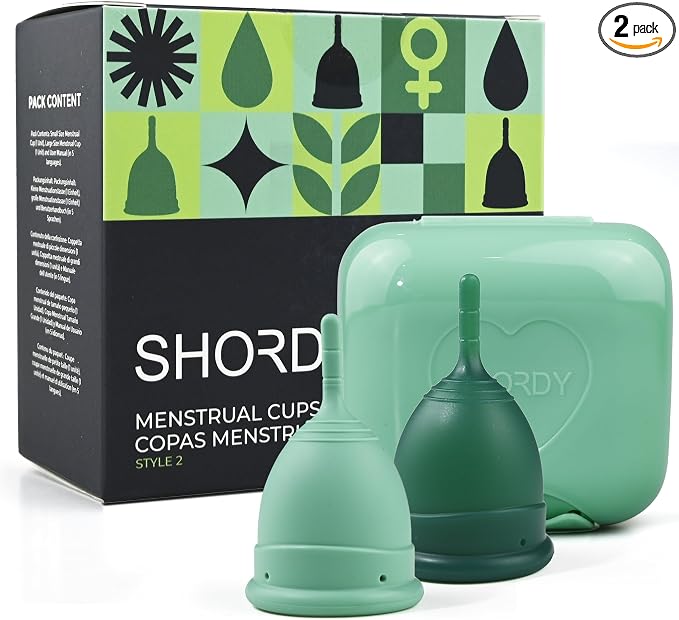SHORDY Active Menstrual Cups - Reusable Period Cups Small & Large | Easy removal, medical grade silicone, Day & night leakproof, Active lifestyle, Pads & disc alternative Copas menstruales