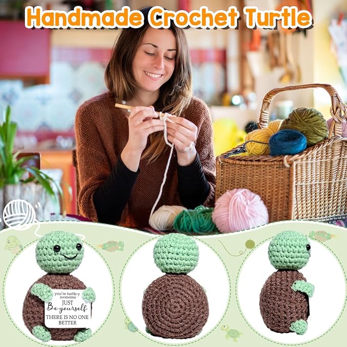 AICase Easter Basket Stuffers Easter Decorations Funny Positive Turtle Gifts Emotional Support Nuggets Inspirational Crochet Animals Handmade Birthday Gifts for Son Daughter Coworker Girls Dad MoM