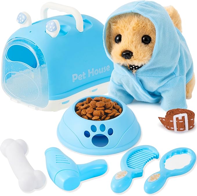 Dog Toys for Kids Girls, Walking and Barking Electronic Interactive Plush Puppy Toy Set and Pet Care Toy Set Accessories, Pretend Playset for Toddlers, Girl Role Play Gift for 3 4 5 6 Year Old