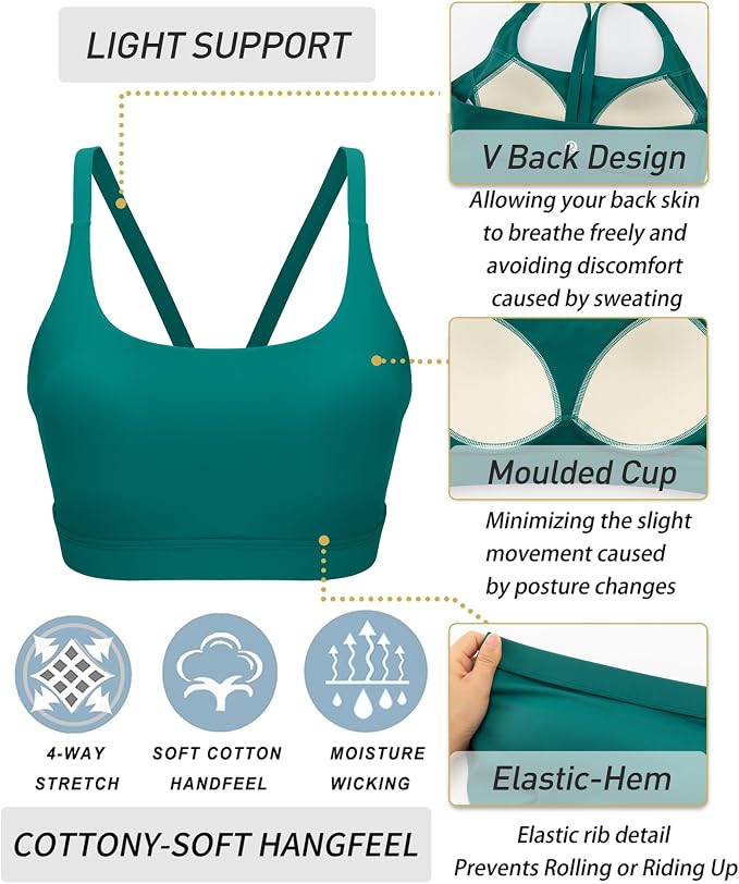 RUNNING GIRL Sports Bras for Women,Light Impact Molded Cup Strap Sports Bra with Sewn in Pads,Best for A-C Cup