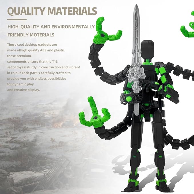 Already Assembled T13 Action Figure Accessories,T13 Multi-Jointed Movable,for Collectors Desktop Decorations t-13 Movability 3D Printed Toys (Black Green)