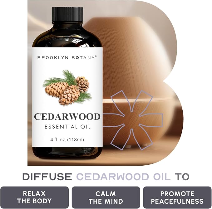 Brooklyn Botany Cedarwood Essential Oil - Huge 4 Fl Oz - 100% Pure and Natural - Premium Grade with Dropper - for Aromatherapy and Diffuser
