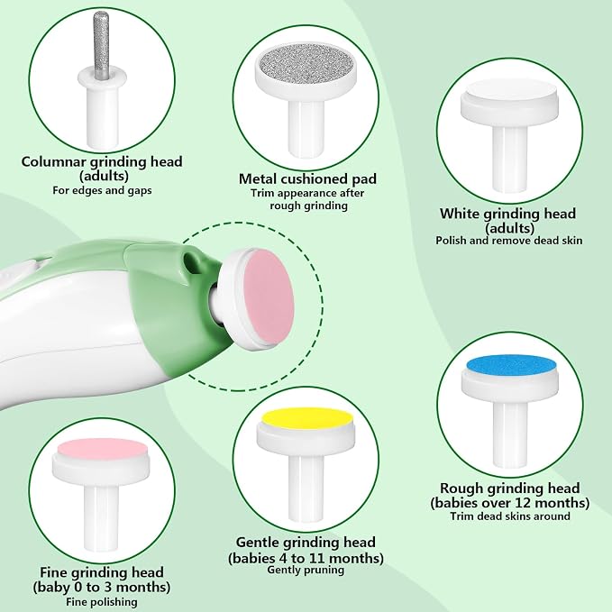 Qunlions life Baby Nail Trimmer Electric, 6 in 1 Baby Nail File Clippers Infant Grooming Kit Manicure Set for Toddler or Adults, Green
