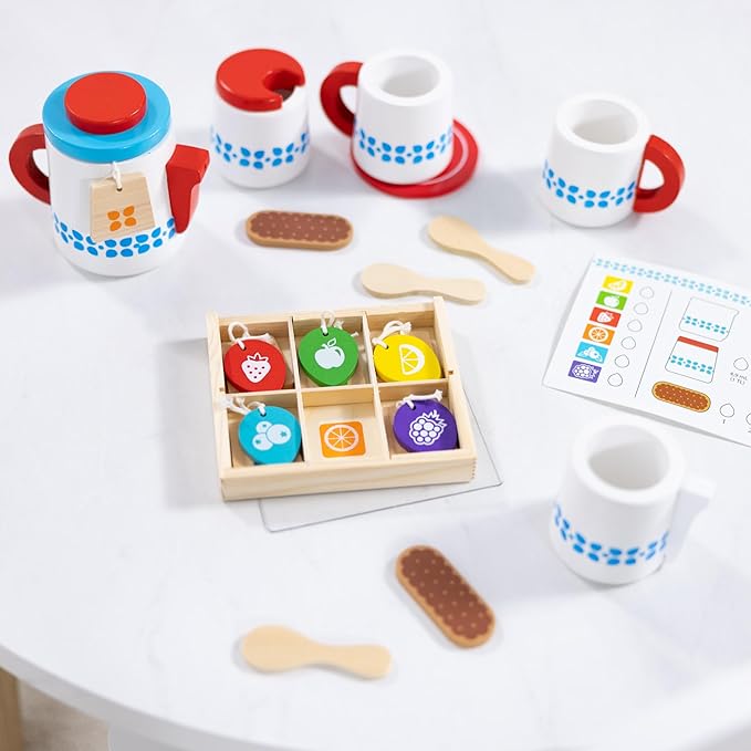 Melissa & Doug 20-Piece Steep and Serve Wooden Tea Set - Play Food and Kitchen Accessories