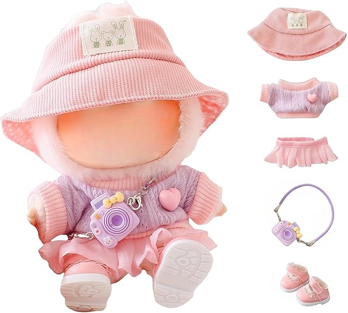 Clothes for LABUBU 17cm Dolls(No Doll -5 Set Outfit 17cm Doll Clothes for Labooboo ,Clothes Set for LABUBU Dress Up,Labubu Accessories with Camera