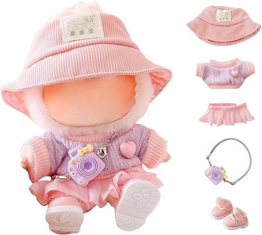 Clothes for LABUBU 17cm Dolls(No Doll -5 Set Outfit 17cm Doll Clothes for Labooboo ,Clothes Set for LABUBU Dress Up,Labubu Accessories with Camera