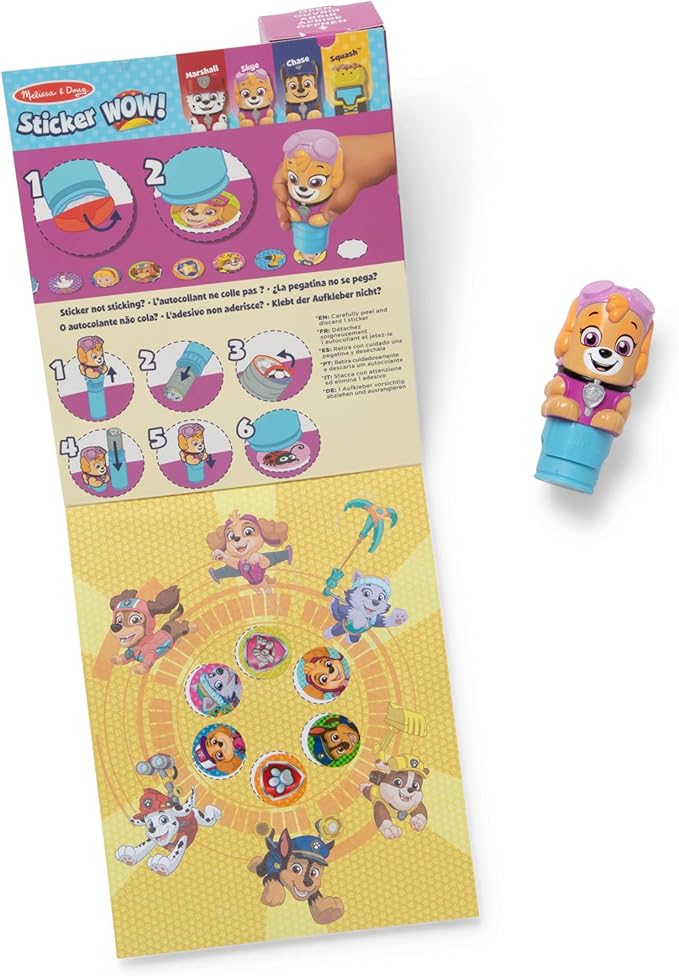 Melissa & Doug Sticker Wow!™ 24-Page Activity Pad and Sticker Stamper, 300 Stickers, Arts and Crafts Fidget Toy Collectible Character – PAW Patrol Skye - FSC Certified