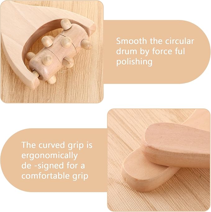 Abeillo 3Pcs Wood Therapy Massage Tools Wooden Massage Rollers, Hand Massage Tools Manual Muscle Roller Stick for Relaxes Thigh, Leg, Hands Full Body Muscle Men Women