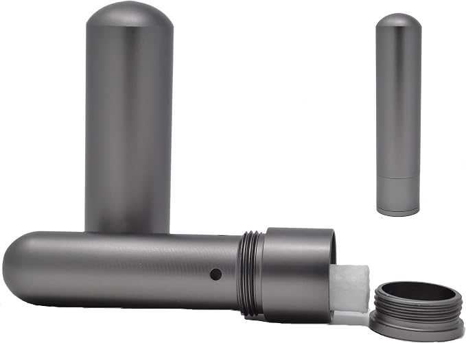 Prime Natural Essential Oil Aluminum Alloy Premium Blank Nasal Inhaler - Refillable Aluminum Empty Metal Inhaler - Space Gray Color - Comes with 5 Cotton Wicks - For Aromatherapy